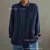 European and American Artistic Style Loose Striped Lace Trim Cotton-linen Long-sleeve Women's Shirt Top