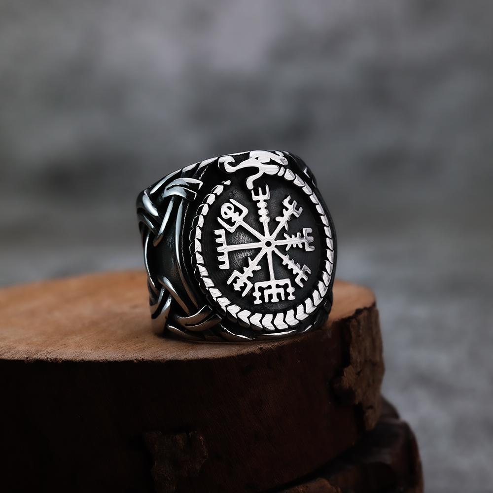 Iskandinav Viking Paslanmaz Çelik Yüzük Çapa Pusula Hayat Ağacı Rune Muska Kurt Erkek Kadın Parmak Takı Biker Parti Kulübü Hediye