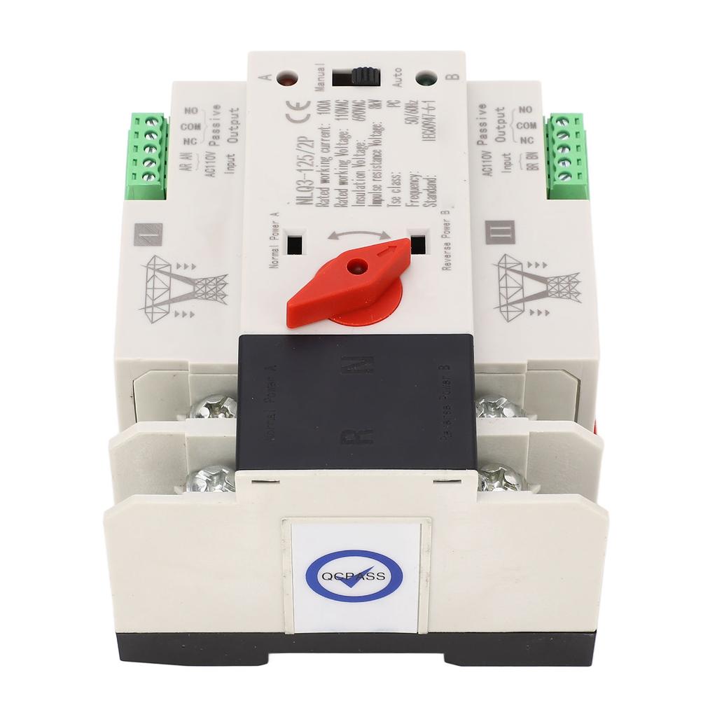 AC110V 100A Dual Power Automatic Transfer Switch 35mm Rail Mounting 2P ATS Generator Transfer Change