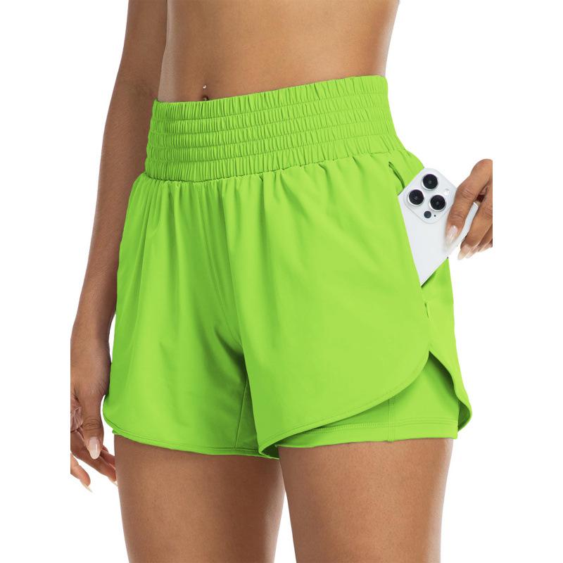 

Women s High Waist Yoga Running Shorts 2-in-1 Anti-Exposure Slim Fit Small (S) флуоресцентный зеленый