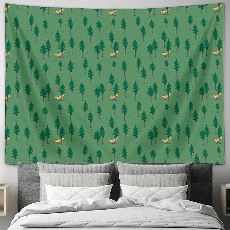 Forest Tapestry Woodland Fox Deer Nature Backdrop Wall Hanging Room Decor Home Aesthetic Vibe Dorm Decor Living Room Bedroom