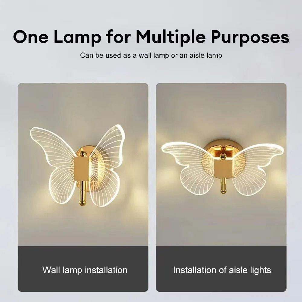 Tricolor Adjustment LED Butterfly Wall Lamp Metal Acrylic Bedside Lamp Living Room Staircase