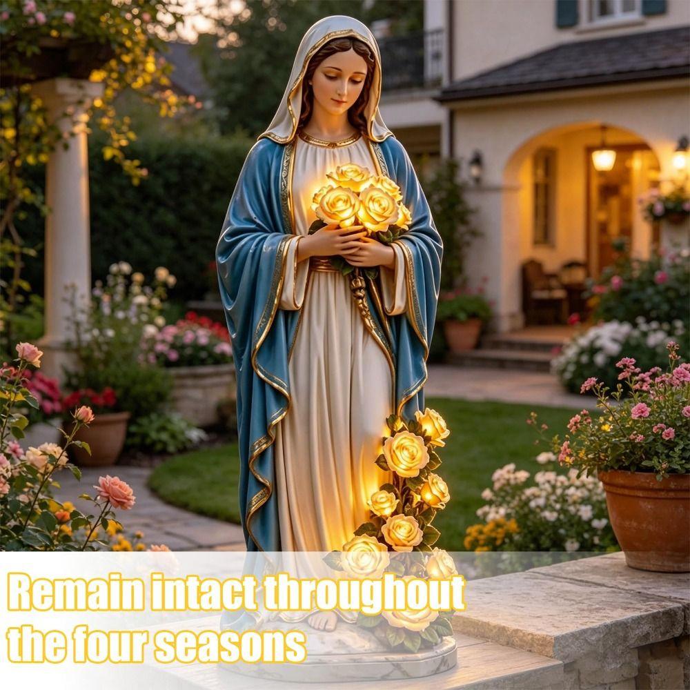 Weatherproof Resin Virgin Mary Statue Battery Operated Garden Light  Catholic Garden Decor