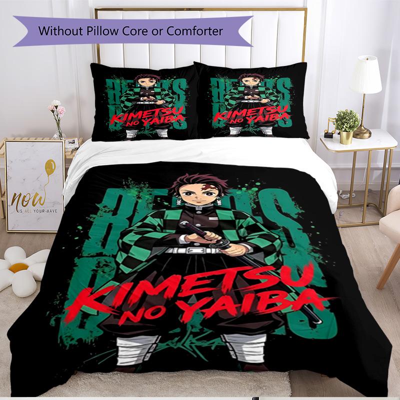 3pcs Duvet Cover Set (1*Duvet Cover + 2*Pillowcase, Without Core), Demon Slayer Print Soft All‑Season Bedding Set, Home Bedroom Decor Gift