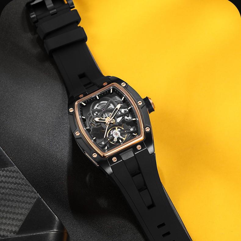Men's transparent fashion watch barrel-shaped fully automatic trend luminous waterproof mechanical watch