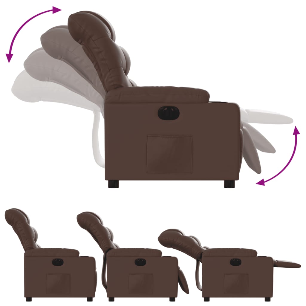 Electric Recliner Chair Brown Faux Leather