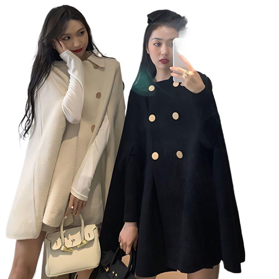 2024 Women's British Style Woolen Cape Coat - Autumn/Winter Shawl, Korean-Inspired Loose Fit