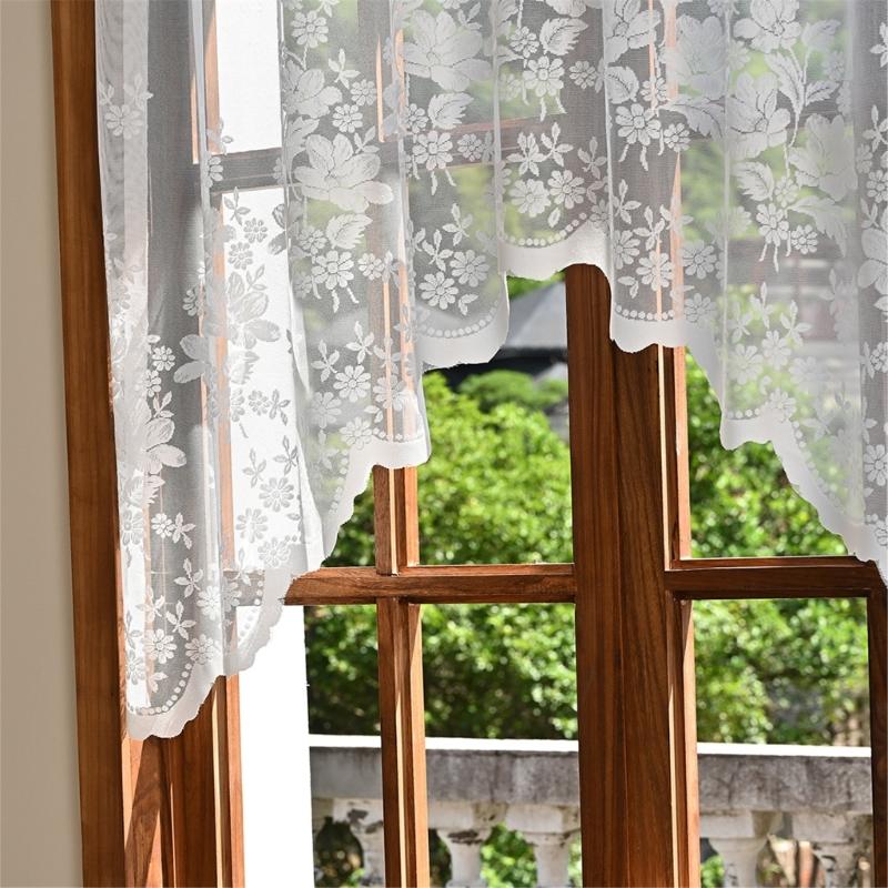 Embroidered Lace Window Curtains Breathable White Fabric for Bedroom Living Room Kitchen Decoration