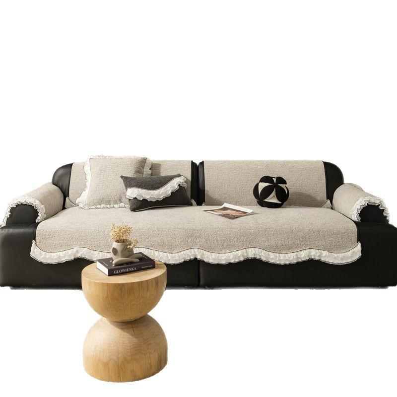 Solid Color Four-Season Universal Sofa Cushion Cover French Non-Slip Chenille Living Room Sofa Cover Cloth Towel New Model