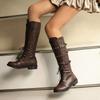 European and American denim belt buckle but knee boots western style women's boots large size women's shoes