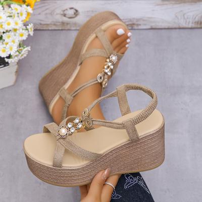 Sandales compensées à talons hauts pour femmes, chaussures décontractées d'extérieur, style rétro, nouvelle collection été 202435-43