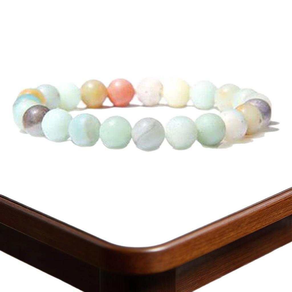 8mm Agate Natural Stone Bracelet - Fashionable Single Strand Elastic Beaded Bracelet with Round Crystal Beads