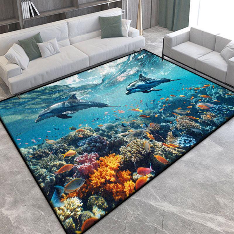 Modern 3D Seabed Large Living Room Rug Non-slip Room Decoration Rug Lint-free Easy Cleaning Entrance Door Mat Machine Washable