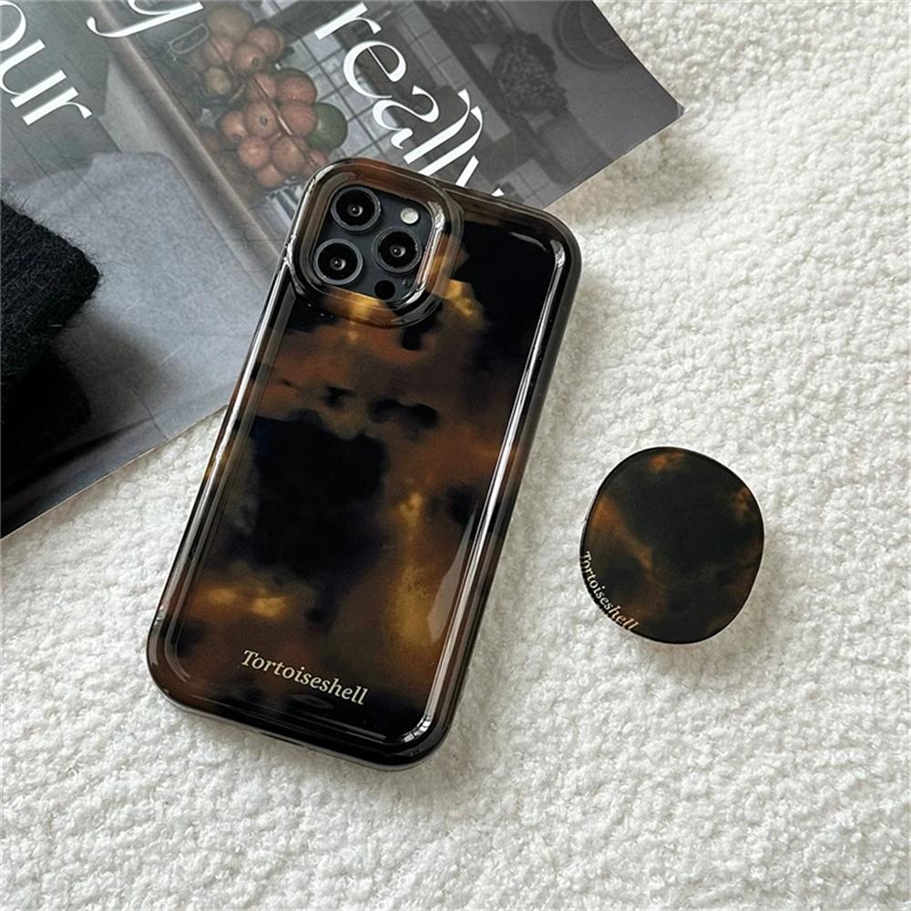 Luxury Amber Tortoiseshell Holder Case For iphone 16 Pro 15 14 11 12 13 Pro Max INS Korea Girl Soft Cover  New Stylish Shell