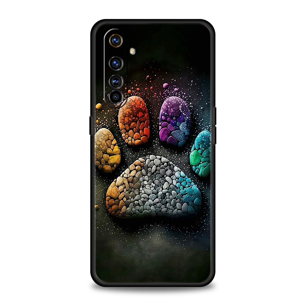 Dog Footprint Paw Cute Phone Case for Realme 8 9 Pro Plus 8i 9i 6 7 GT2 C21 C25 C3 C11 11 Pro 5G Plus Shockproof Silicone Shell