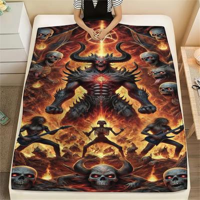 1PC Devil Print FlAannel Blanket, High Quality Comfortable for All Seasons, Home Decor, Warmth and Comfort