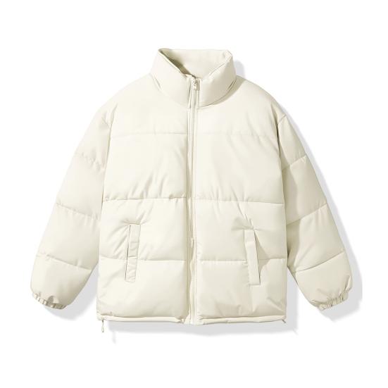 Men Cotton Coat Solid Color Stand Collar Long Sleeve Down Coat with Pockets Winter Thickened Warm Outerwear