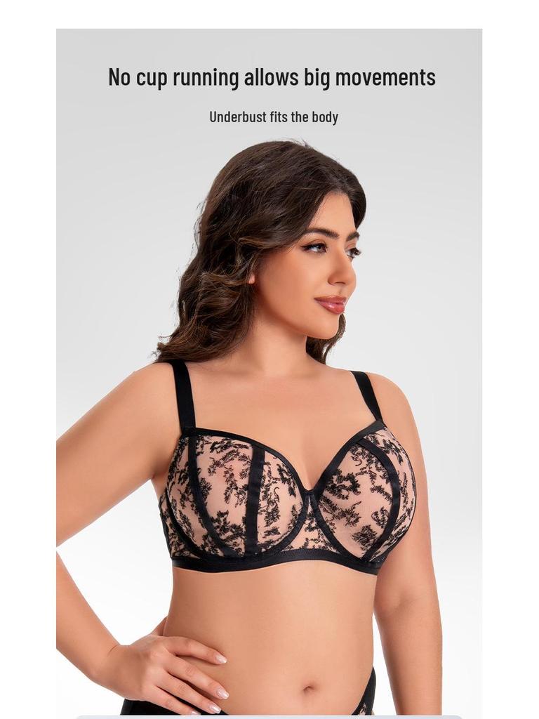 European & American Plus Size Anti-Sagging Mesh Lingerie Bra for Large Busts