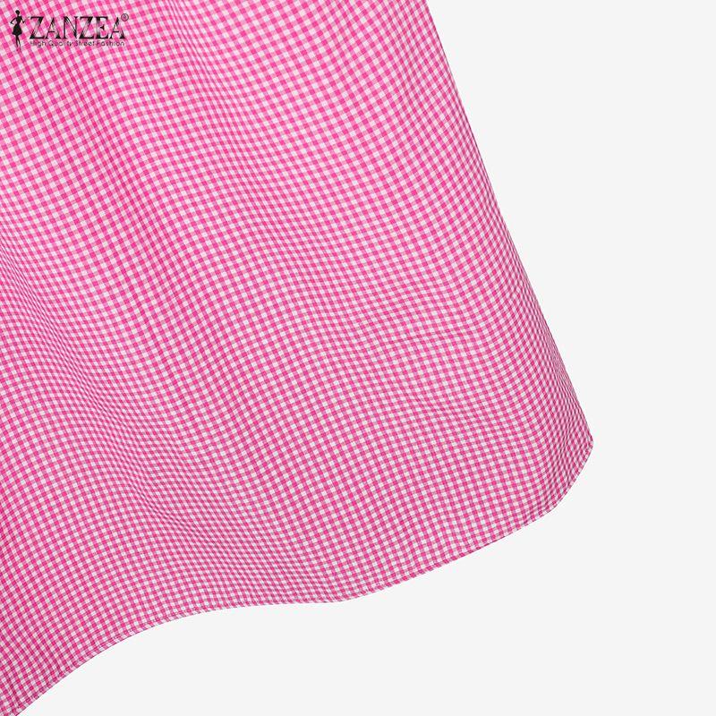 ZANZEA Women Short Sleeve Blouse and Long Skirts Plaid Print Summer Two Piece Sets