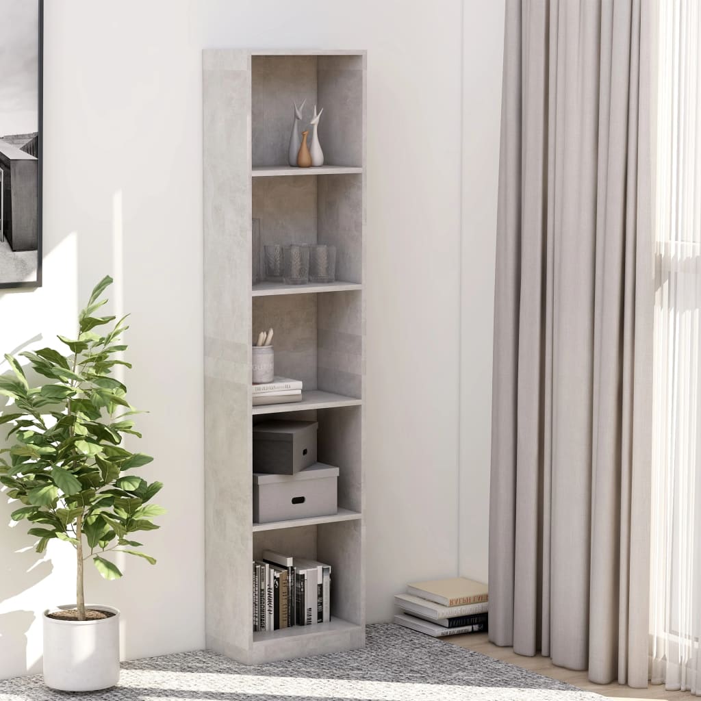 5 Shelf Bookcase Concrete Grey 40 x 24 x 175 cm Engineered Wood