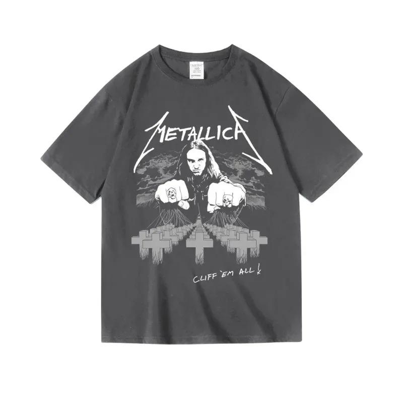 Men's T-shirt Streetwear Heavy Metal Band Metallica Oversized T-shirt Men Trendy Short Sleeve Cotton High Quality Loose Casual Female Male Clothing