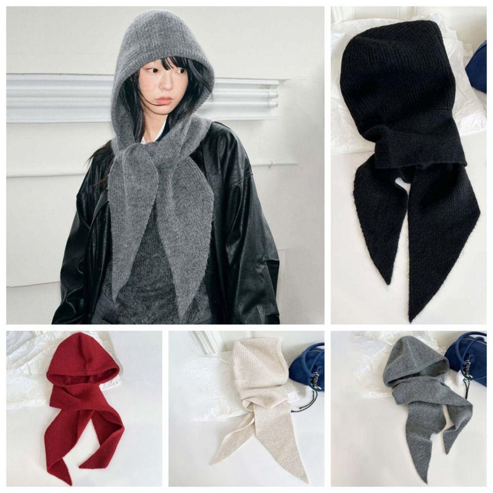 Acrylic Fibers Knitted Hooded Cap Triangular Winter Neckerchief Hat Neck Collar Beanies Cap Work