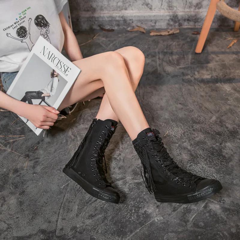 Fashion Personalized Women Boot New Womes Canvas Boot Ankle Boot Tassel Decorated Flats Embroidery Comfortable Vulcanized Sneakers Tenis