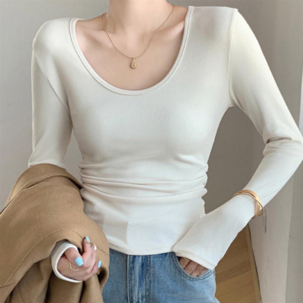 New Arrivals Open RUn Women Slim FiT Long Sleeve U Neck Basic T shirT