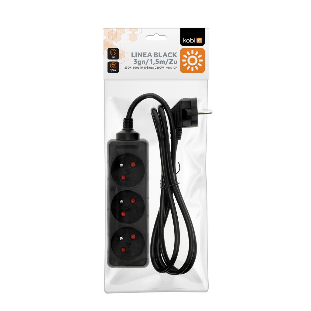 Extension cord, 3 sockets, 1.5 , with grounding, black