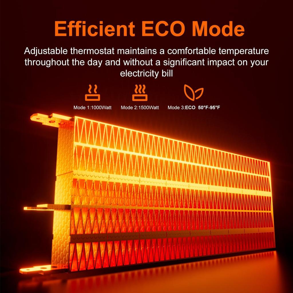 24' Portable Space Heater 1500W with 3D Flame, Remote, Thermostat, ECO Mode, Tip-Over & Overheat Protection