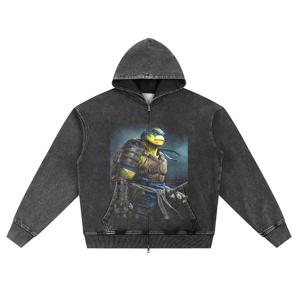 DTG Print Knitted Denim Zip-Up Hoodie Copy of LEONARDO Brother Print Zipper Hoodies  
