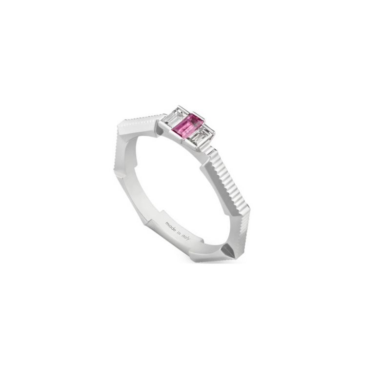 

Gucci Link To Love Collection Geometric Shape 18K White Gold Tourmaline Diamond Ring Unisex ring 662257J84W5 16