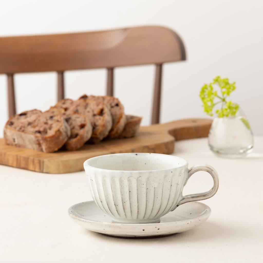 Cup and Saucer, Japanese Tableware, Powdered Finish, Kegimi (C/S), Mino Ware, Made In Japan, 10309