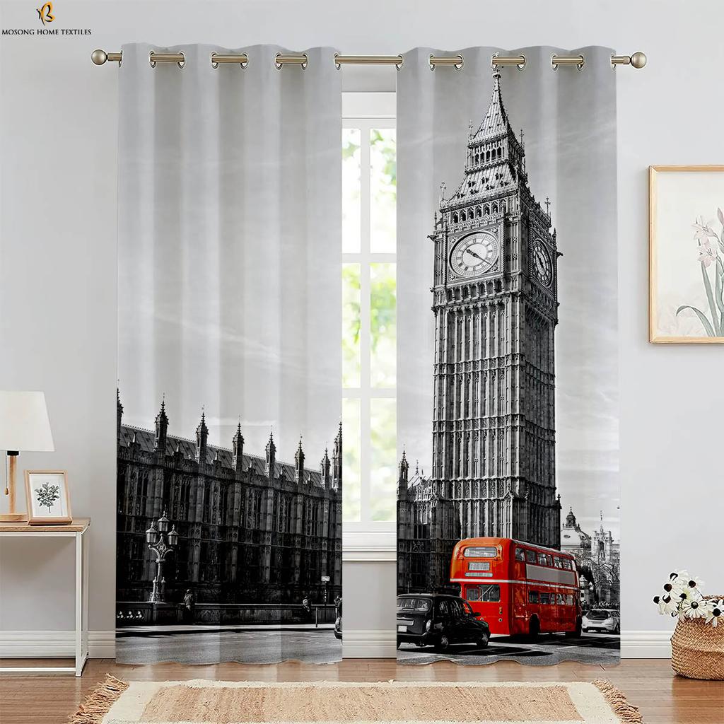 Czarno-biała architektoniczna skrzynka pocztowa retro krajobraz druk 3d zasłona sypialnia salon gabinet dekoracyjna zasłona 2 sztuki