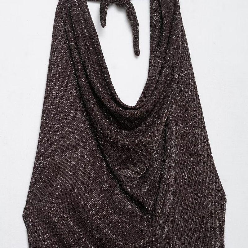 Kaslead New Women clothes Western Style Fashion Backless Metallic Color Line Length Dress 2180237