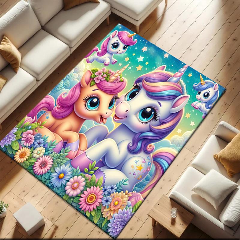 1pc Unicorn Twins Carpet Rug for Living Room Bedroom Home Sofa Decoration,Kids play Non-slip Floor Mat