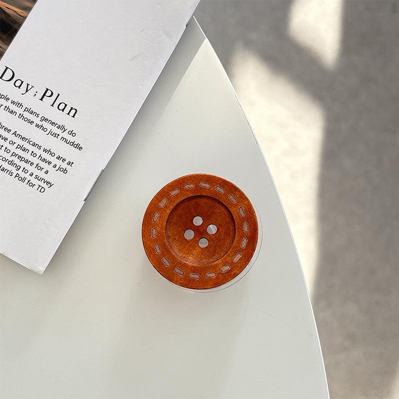 Retro Wooden Button Magnetic Phone Holder with Airbag Finger Grip
