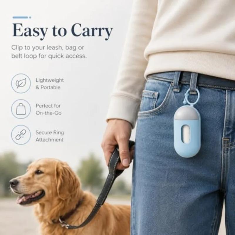Portable Dog Poop Bag Dispenser with 15 Poo Bags, Hanging Dog Waste Bag Holder for Dog Walking, Pet Garbage Bags