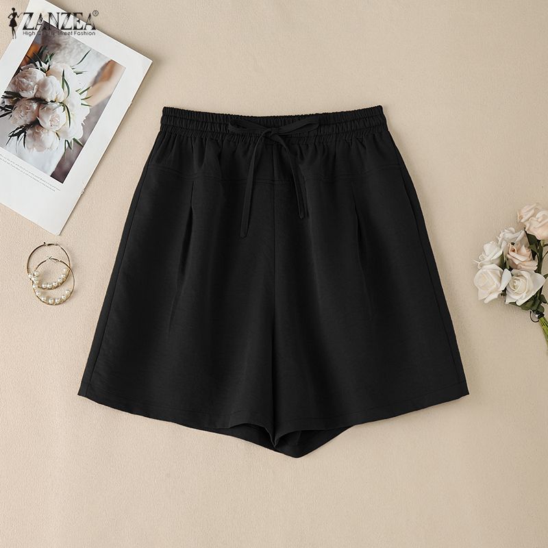 ZANZEA Women Casual Elastic Waist Solid Color Loose Summer Shorts