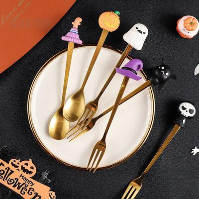 Halloweenské dárky Nerezové kávové lžičky Halloweenský přívěsek Dortová vidlička Tematická párty Stolní příbory