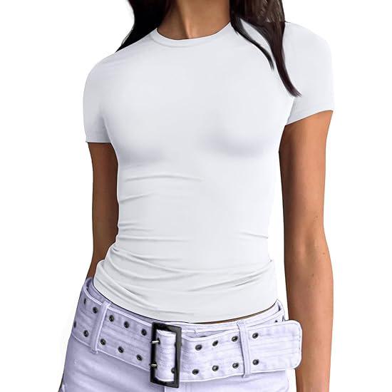 

Pullover Women s Top Bottom Shirt Women s Crew Neck T-Shirt Slim-Fit Short Sleeve Women s Clothing Solid Color Spice Girls Short Sleeve XS белый