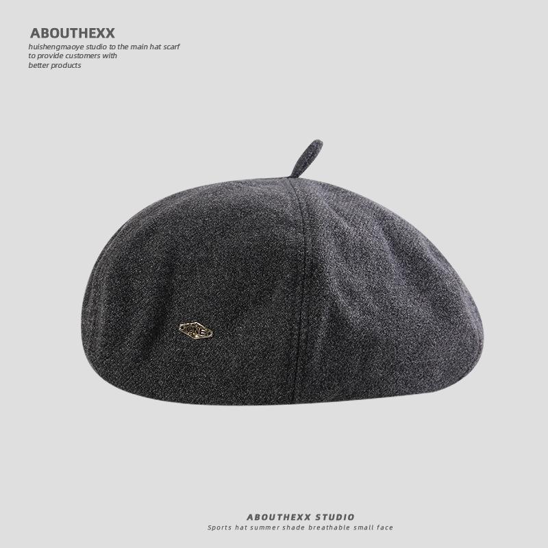 

Осенний берет из новой шерсти, женский, визуально уменьшающий лицо, универсальная повседневная шляпа художника, ретро, в британском стиле, восьмиугольная шляпа M（56-58cm）