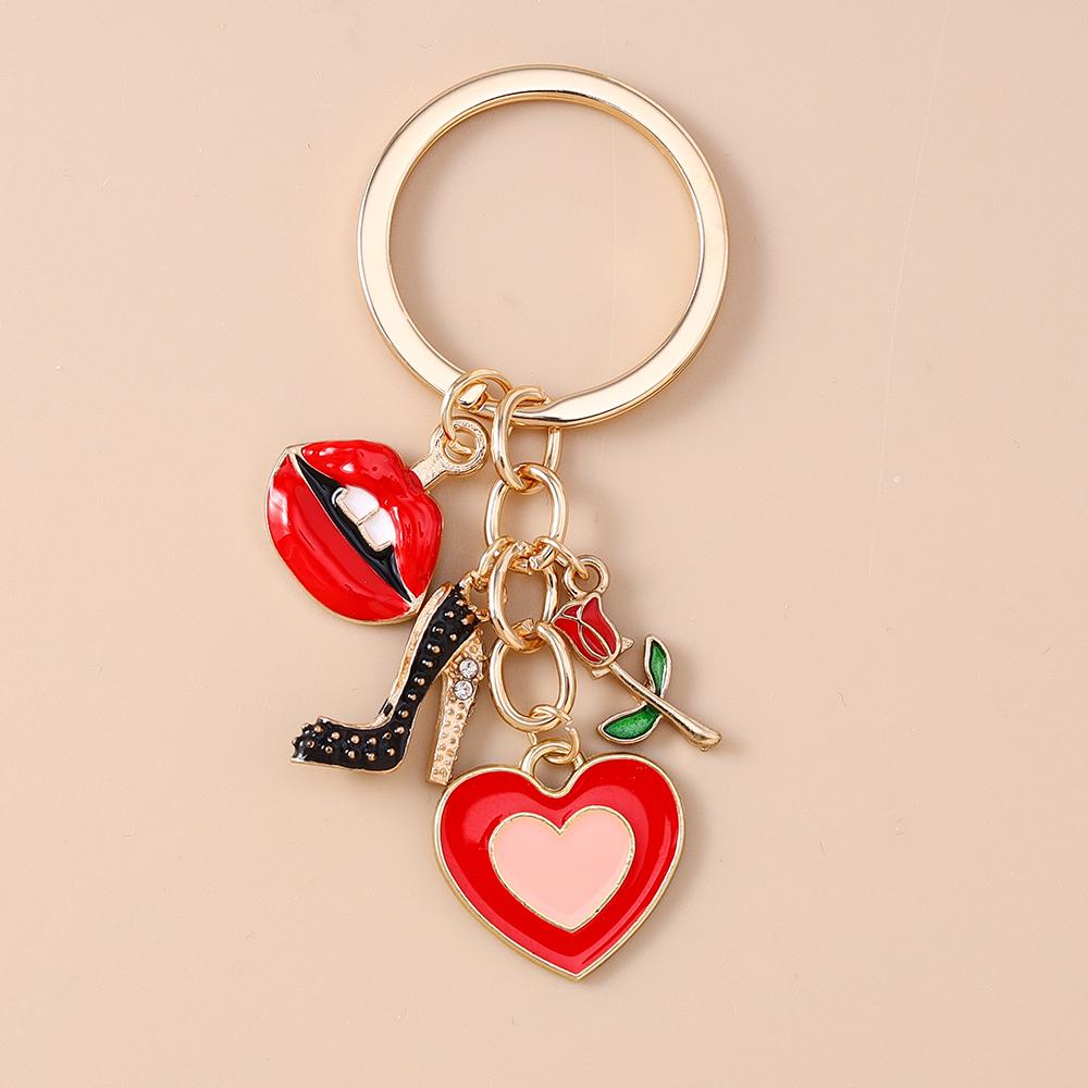 Aihua Elegant Brand Design Red Lips Highheels Perfume Lipsticks Keychains For Women Girls Handbag Pendant Keyrings Jewelry Gift