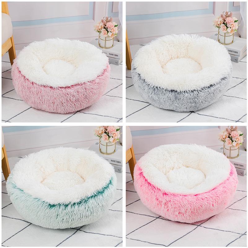 New Plush Round Simple Contrasting Color Splicing Pet Bed Four Seasons Universal Deep Sleep Cat Bed Dog Bed