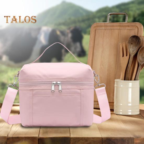 Borsa termica per il pranzo per adulti, in nylon leggero, impermeabile, con tracolla rimovibile, borsa termica con doppia cerniera per il pranzo, per lavoro, picnic, campeggio