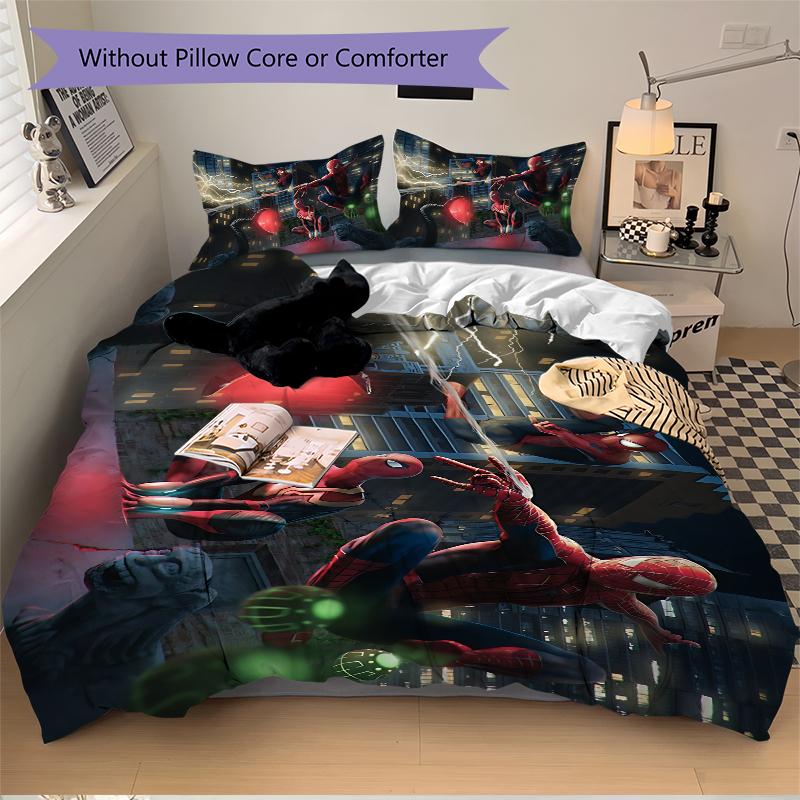 Spiderman City Lights Printed 3pcs Bedding Set Soft Microfiber 1 Duvet Cover And 2 Pillowcases Home Bedroom Decor Xmas Gift K1789