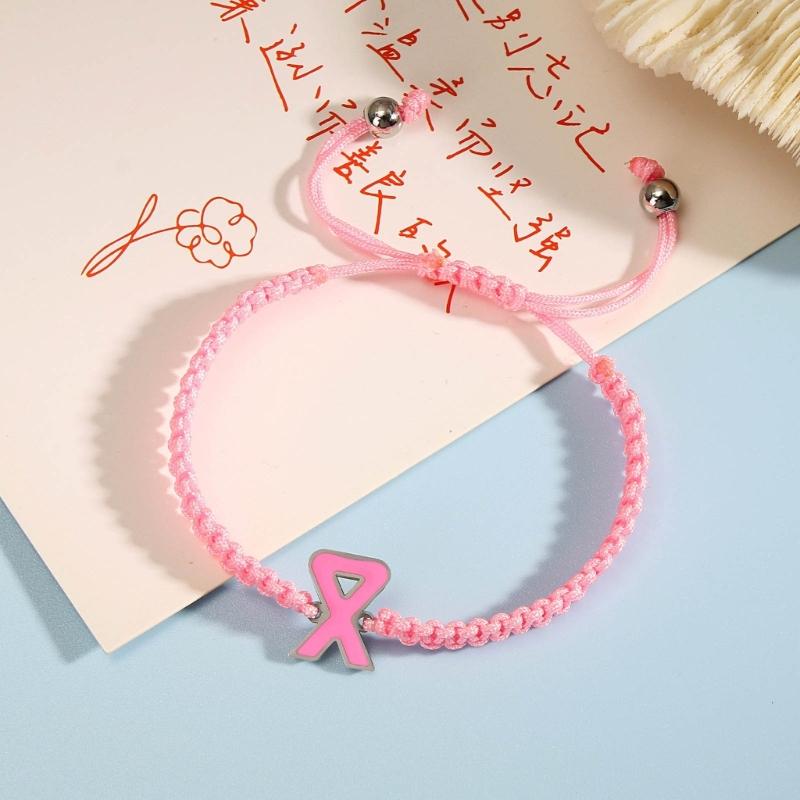 Breast Cancers Awareness Hope Bracelet for Women Pink Ribbon Charm Braided Rope Wrist Wrap Bangle Handmade Jewelry Gift