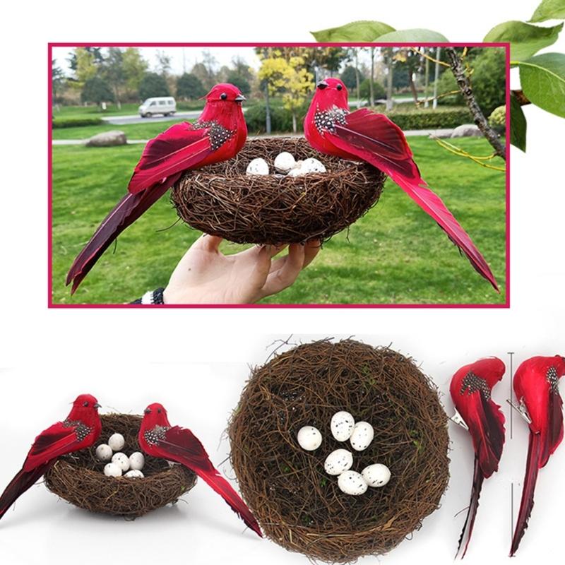Realistic Artificial Woven Bird Nest Basket With Foam Chick Figure And Eggs Indoor Outdoor Easter Celebration Decoration