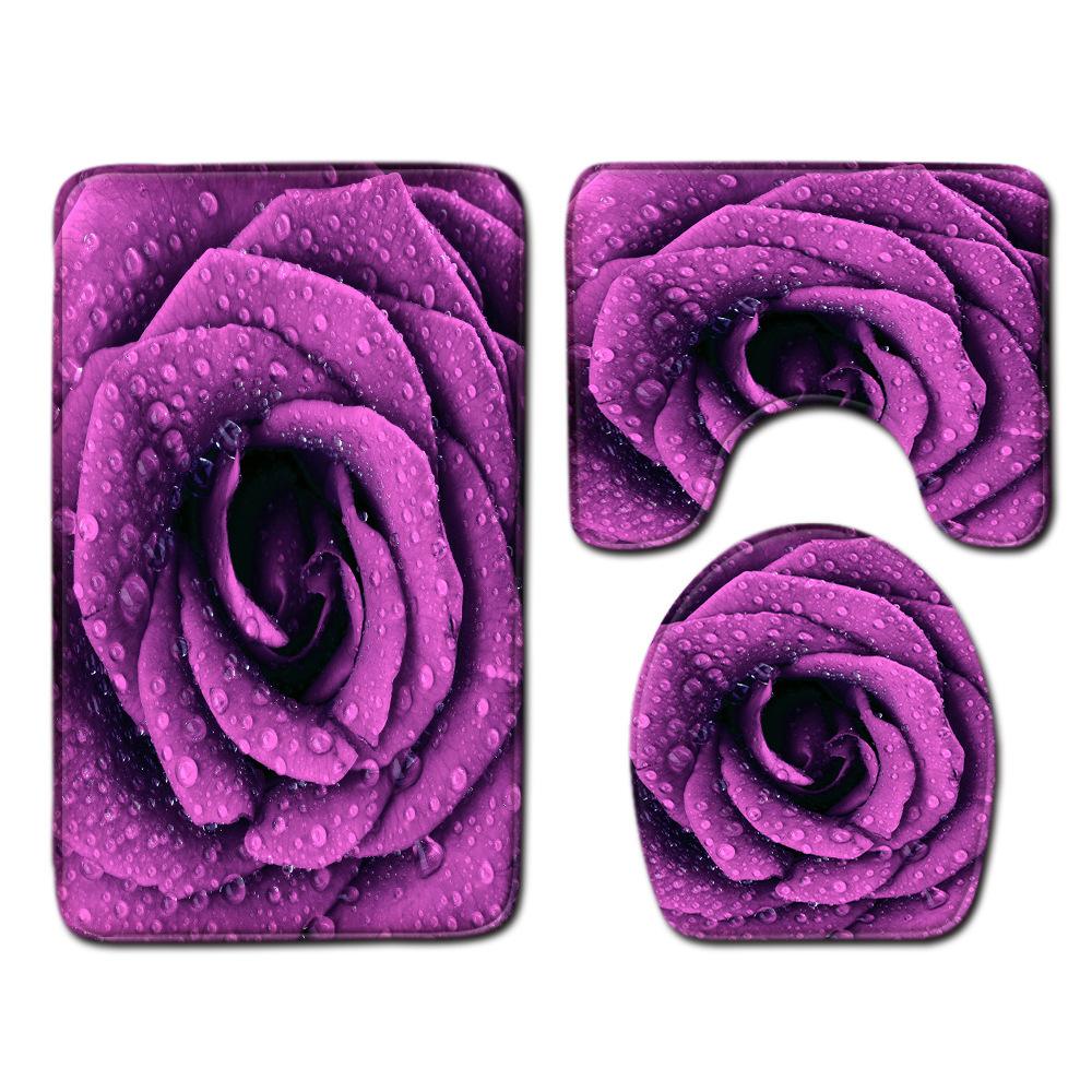 Rose Floor Mat Bathroom Mat Toilet Three-Piece Set