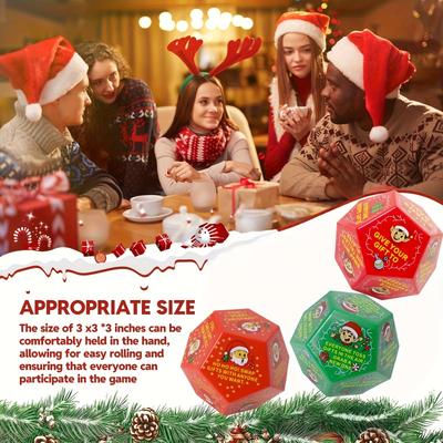 1PC 2025 Christmas Gift Exchange Dice - 12-sided (D12) Party Game with Elves and Snowflake Designs